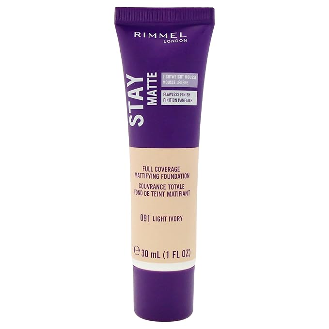 Rimmel London Stay Matte Liquid Mousse - 010 Light Porcelain - Foundation, Lightweight, Shine Control, Oil-Free, 1oz