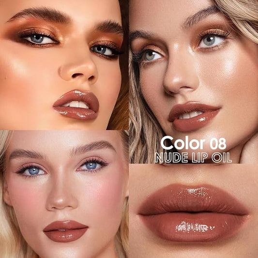 Hydrating Glow Lip Gloss Oil, Tinted Lip Plumper Lip Glosses Oil, Younger-Looking Lips Chocolate Scent, Non-Sticky Creamy Texture for Dry Lips, Brillo labial en aceite hidratante con brillo 09#