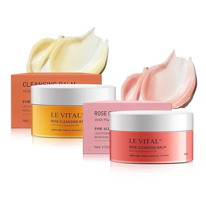 Cleansing Balm, Plant Essential Oil Makeup Remover for Sensitive & Dry Skin, 1-Step Gentle Cleanser for Heavy Makeup, Sunscreen & Women’s Skincare,Travel-Friendly (Pack of 2, Tangerine & Rose)