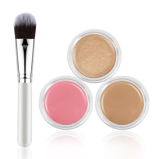 Cream Blush Contour Highlighter Palette, Bronzer Face Illuminator Kit With Brush, Contour Kit For Eyes, Cheeks And Lips