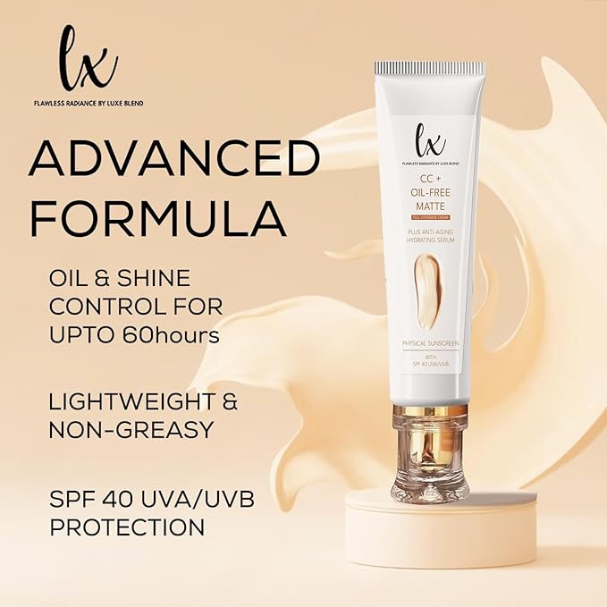 Lx Blend CC+ Cream | Oil-Free Matte Foundation with SPF 40 | Full Coverage, Anti-Aging, Long-Wear Hydrating Makeup for Oily Skin | Fragrance-Free, Shine Control, 1.08 FL OZ