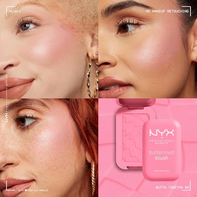 NYX PROFESSIONAL MAKEUP Buttermelt Powder Blush, Fade and Transfer-Resistant Blush, Up to 12HR Make Up Wear, Vegan Formula - Butta Together