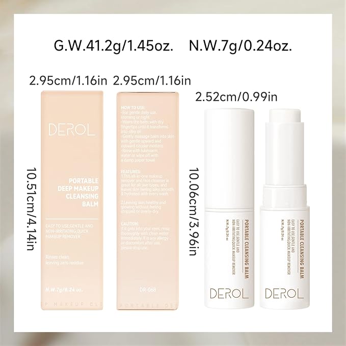 Face Makeup Remover Balm Stick and Moisturizer, Facial Cleanser and Cleansing Balm, 0.24 oz