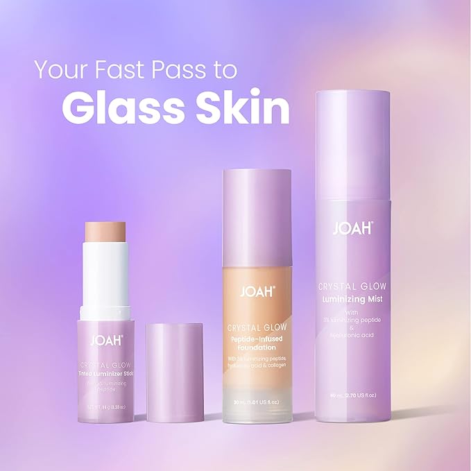 JOAH Crystal Glow Tinted Luminizer Stick, Multitasking Korean Makeup Highlighter and Bronzer Stick, Customizable Formula for a Natural Glow, Peptide Infused, Medium with Warm Undertones