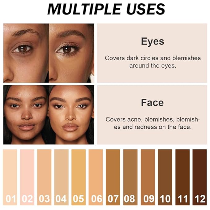 Kaely 2Pcs Cream Pot Concealer Full Coverage Makeup Set, Under Eye Brightener Color Correcting Concealer for Dark Circles, Waterproof Foundation Palette with Brush, Corrector de ojeras, 09+10