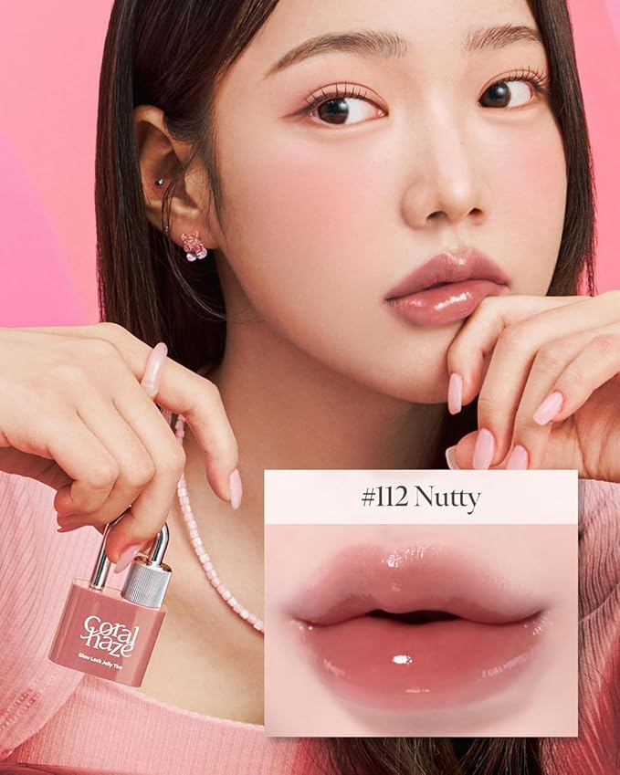 CORLAHAZE Glow Lock Jelly Tint 112 Nutty 4g, Hydrating Jelly Glow Lip Stain, High-Shine, Long-Lasting Color Moisturizing Lip Enhancer with Rosehip Oil, Collectible Lock-Shaped Design, Korean Makeup