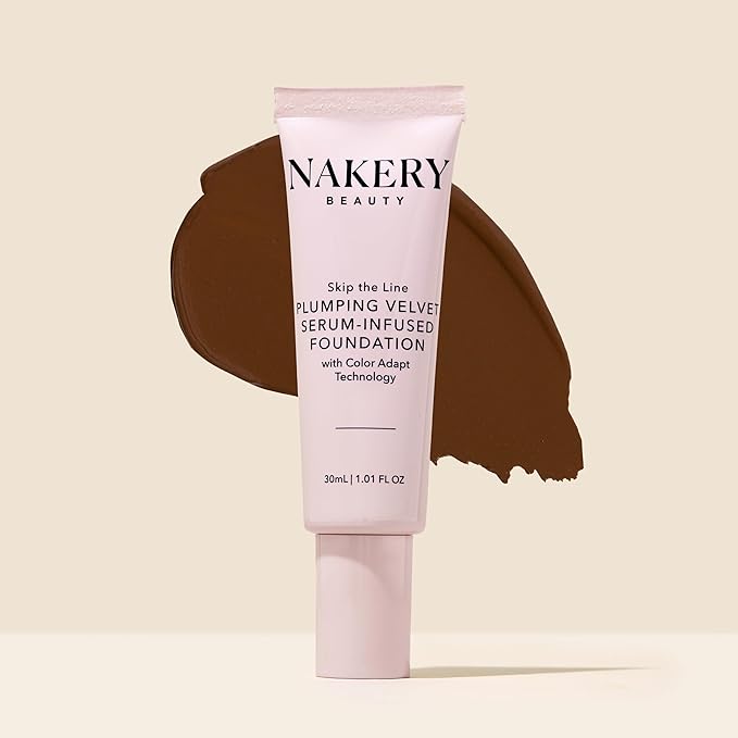 Nakery Full Coverage Foundation for Women - 5 in 1 Plumping Liquid Foundation Makeup - Serum Infused Makeup Foundation Smart Color Adapt with Niacinamide & Hyaluronic Acid for All Skin Types - Deep