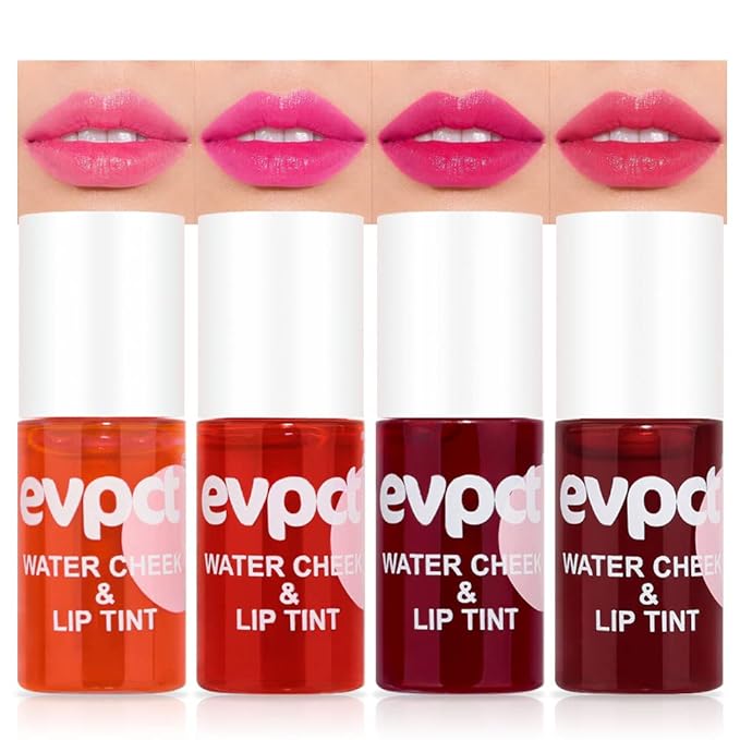 evpct 4Pcs Apple Strawberry Watermelon Cherry Korean Water Pink Red Lip Tint Lip Inks Stain Set for Lips Cheeks Long Wear tintas de labios tinte para labios tinta de labios de larga duracion duración