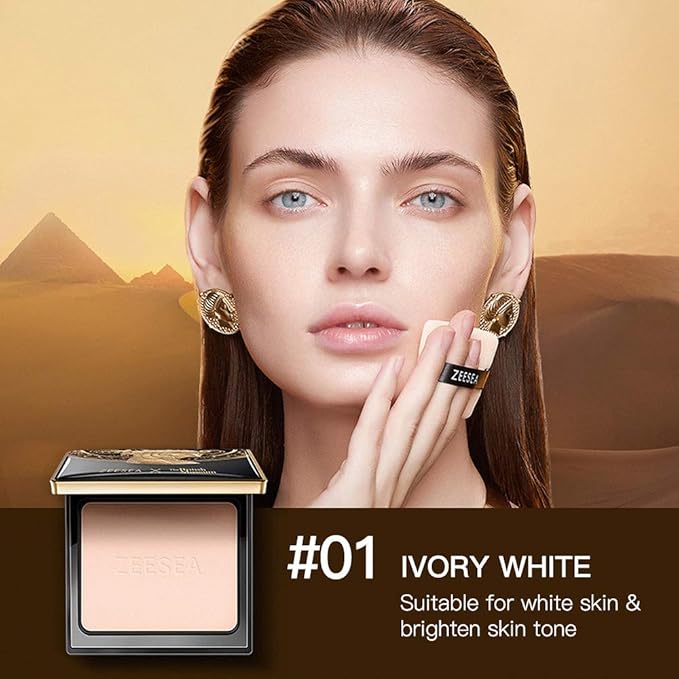 ZEESEA Pressed Powder The British Museum Egypt Series Long Lasting Oil Control Facial Finishing Brighten Setting Powder Multi-use Foundation (#01 Ivory White)