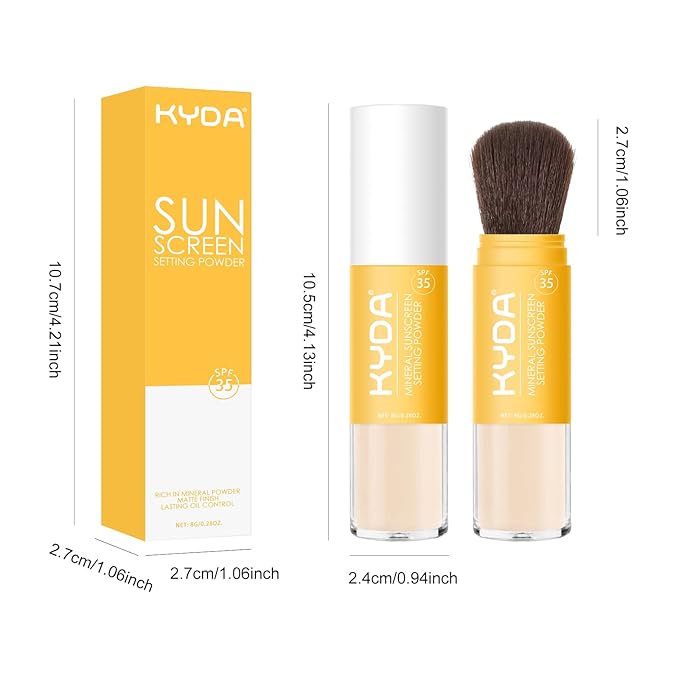 KYDA 2 Pcs Mineral Sunscreen Setting Powder, SPF 35, Translucent, Mineral Brush Powder, Oil Control Natural Matte Finish, Lasting Lightweight Breathable, for All Skin