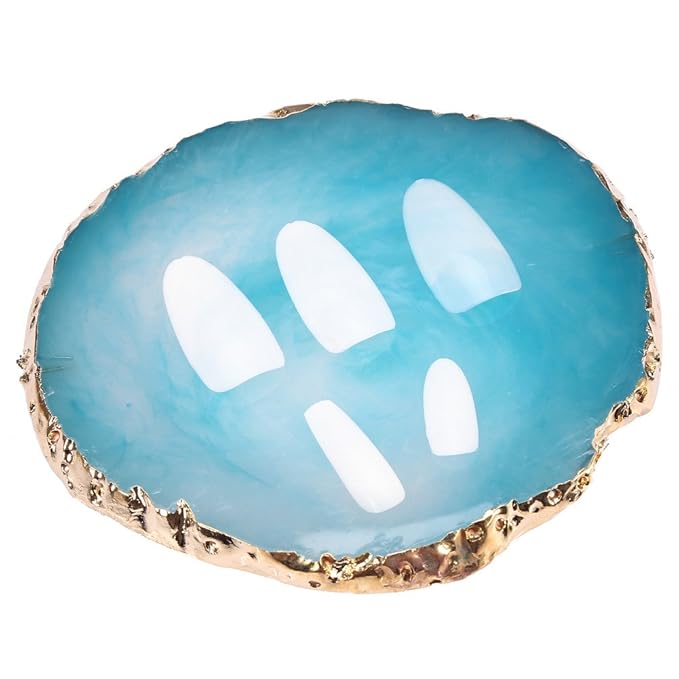 Nail Art Plate, Resin Stone Gel Polish Holder Makeup Mixing Palette Drawing Color Palette Nail Art Display Cosmetic Mixing Set Nail Tips Painting Tray (Blue)