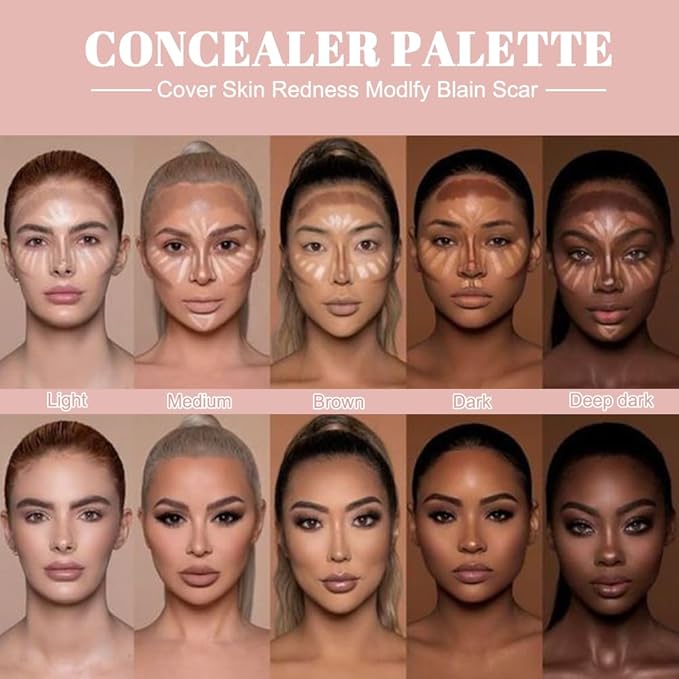 VERONNI Cream Concealer Palette, 12 Colors Makeup Contour Face Contouring Cream, Full Coverage Camouflage Base Foundation, Professional Daily Makeup