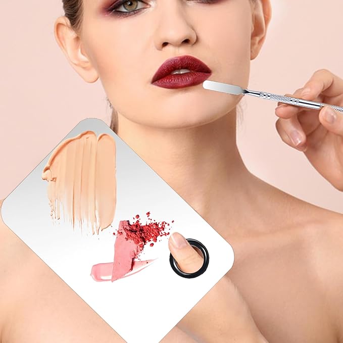 2 Set Makeup Mixing Palette,Stainless Steel Makeup Palette with Spatula Professional Make up Artist Must haves Make up Palette,Suitable for Mixing Foundation Make up Eye Shadow and Nail(Silvery)