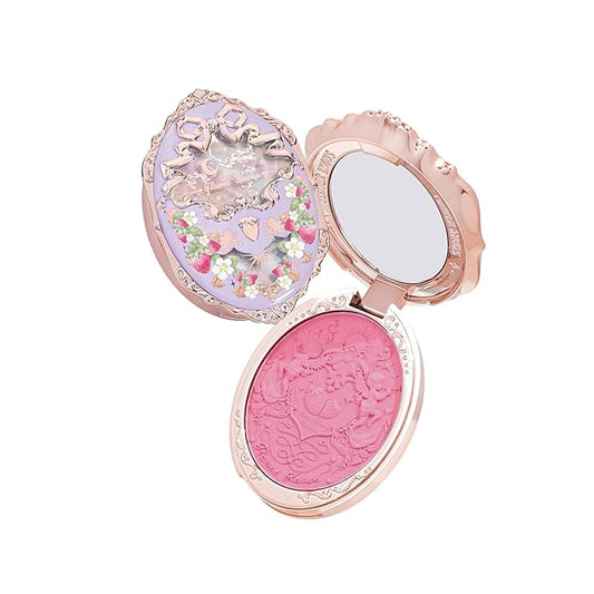 Flower Knows Violet Strawberry Rococo Embossed Blush G02 Little Cranberry+Butterfly Cloud Collar Angled Powder Brush Pearly Moonlight