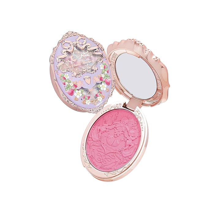 Flower Knows Violet Strawberry Rococo Embossed Blush G02 Little Cranberry+Butterfly Cloud Collar Angled Powder Brush Frosty Wisteria