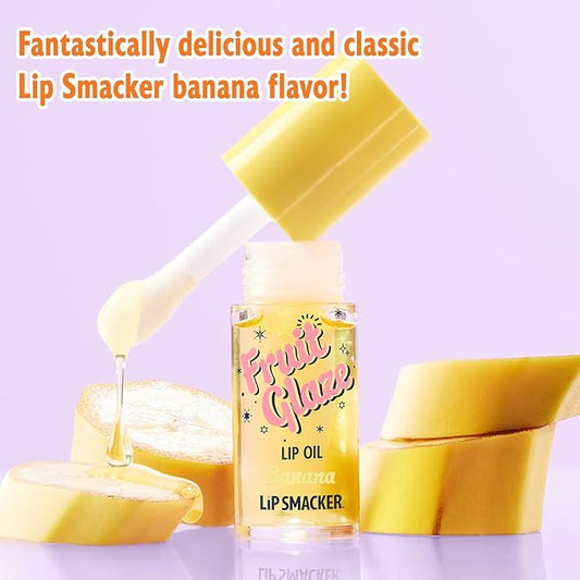 Lip Smacker Fruit Glaze Lip Oil, Ultra-Hydrating & Moisturizing with High-Shine Finish, Plush Applicator for Effortless Glide, Delicious Non-Sticky Flavor - Banana