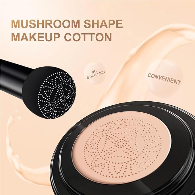 Air Cushion CC Cream Foundation, Mushroom Head Face Makeup Moisturizing Concealer, Waterproof Oil Control Long-Lasting, 3.53 Oz CC Cream Foundation for All Skin Types (Ivory, 3.52 oz)