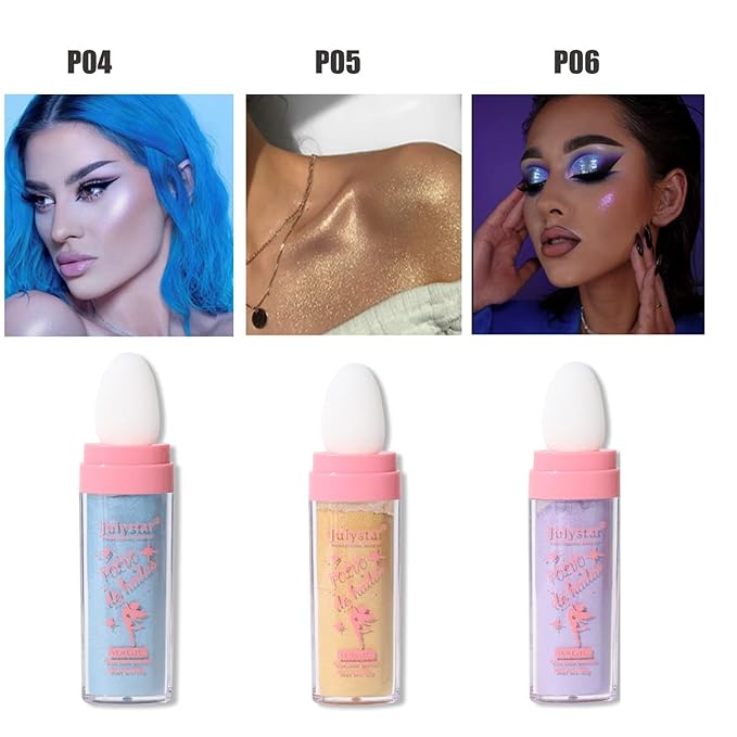 GL-Turelifes Hightlighter Stick Puff Fairy Stick Highlight Powder Glitter Loose Powder Brush Stick Contouring Powder Shimming Powder Eyes,Face,Body Tiktok Makeup (P04 Sky Blue) Pack of 1 0.3175 Ounce