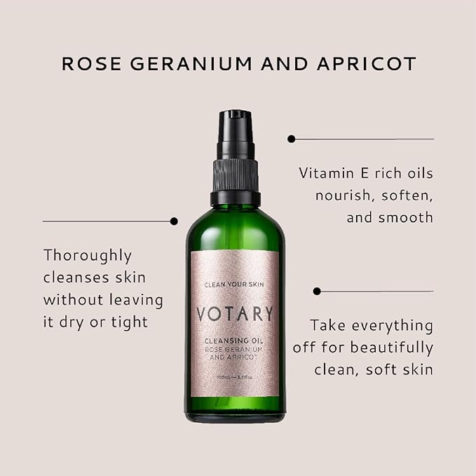 Cleansing Oil Rose Geranium & Apricot | Facial Cleanser Gentle Makeup Remover Cleanses without Clogging Pores With Deep Nourishing Apricot & Jojoba 3.4 Fl Oz