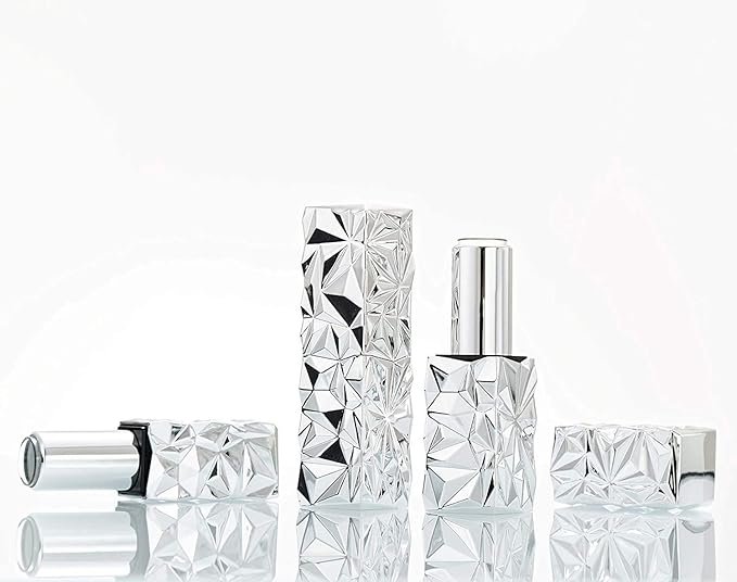 5 Packs 12.1mm Square Empty Lipstick Tubes Diamond Lip Balm Tube Container DIY Refillable Cosmetics Bottles with Magnetic Cap Beauty Packaging Bottle Holder Makeup Tool for Women Girl,Silver