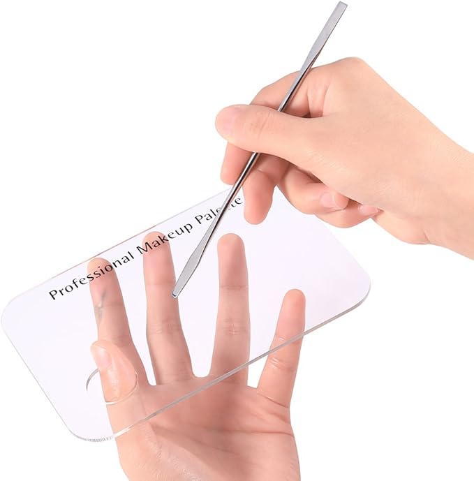 Makeup Palette Spatula, Asixx Clear Acrylic Makeup Nail Art Cosmetic Mixing Palette & Stainless Spatula Tool Set,Quickly, Cleanly Mix Cosmetics,1 x Acrylic Makeup Palette, 1 x Stainless Steel Spatul