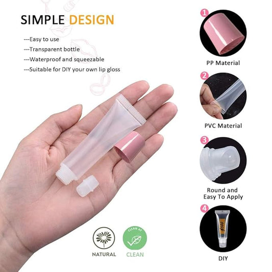 AMORIX 6pcs Empty Lip gloss Tubes Containers 15ml Pink Refillable Empty Squeeze Tubes Clear Cosmetic Containers Soft Tube for Women Girls DIY Lip Gloss Cosmetics