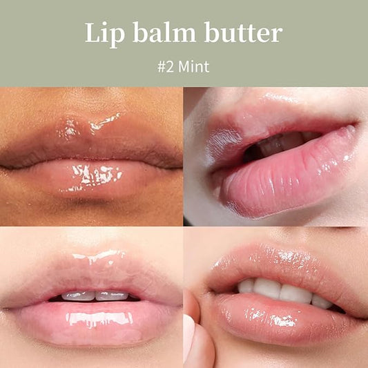 4 Flavors Butter Lip Balm Lip Tint Hydrating Lip Gloss, High Shine Nude Color Hydrating Finish Lip Glow Oi (02# Mint, 0.5oz)