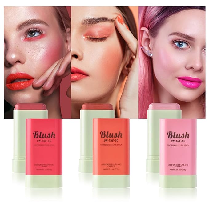 LAMUSELAND Cream Blush Stick, Multi Use Waterproof Natural Face Blush, Moisturize, Long-lasting, Pigmented & Blendable, Matte Makeup Blush Stick for Cheeks Eyes Lips (cherry pink)