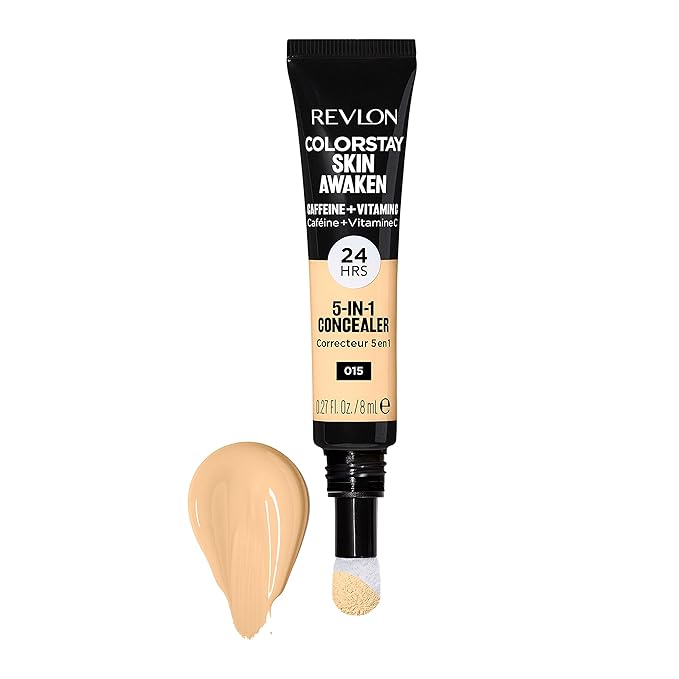 Revlon ColorStay Skin Awaken 5-in-1 Concealer, Lightweight, Creamy Longlasting Face Makeup with Caffeine & Vitamin C, For Imperfections, Dark Circles & Redness, 015 Light, 0.27 Fl Oz