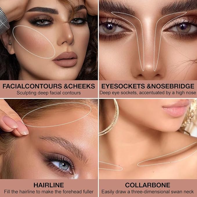 Contour Powder Foundation - Matte Finish, Waterproof & Oil-Control, All-Day Wear for Natural 3D Sculpting, No Cakey or Fading (Shade Adjustable)(4#, 1 Count (Pack of 1))