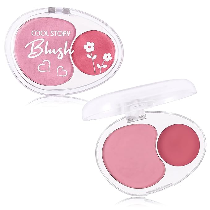 Dual-Tone Face Blush Palette for Cheeks - Waterproof, Long-Lasting, Satin Finish, Creamy Texture, Sculpting, All Skin Tones, Squalane, Highlighting, for Home, Travel, Makeup 2 Tone Tint 3#