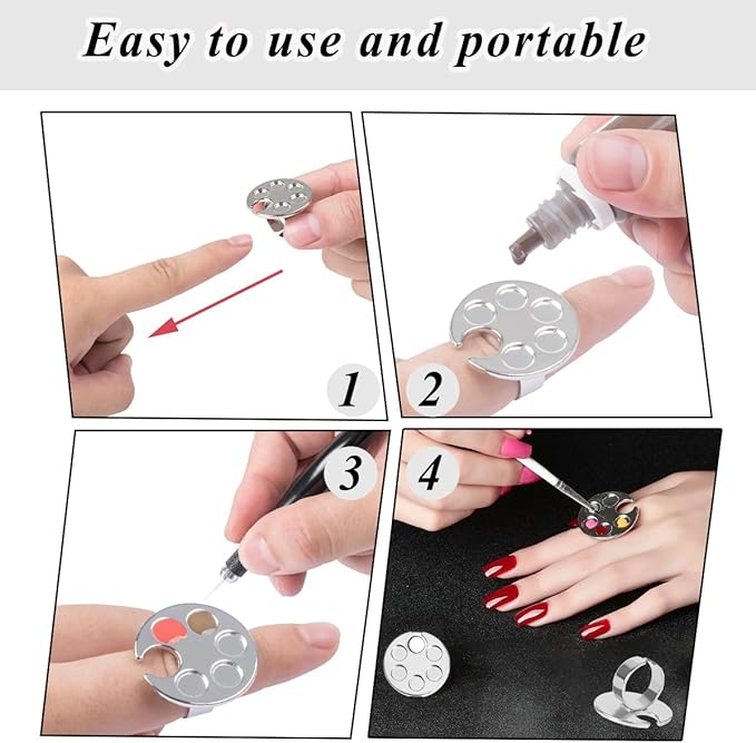 8 Pcs Mini Nail Art Palette Metal Finger Rings Manicure Palette Nail Paint Art Palette for Manicure Nail Polish Art Tools Makeup Palettes