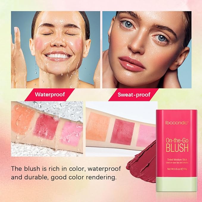 Blush Stick for Cheeks and Lips, On-the-Go Blush, Hydrating Solid Cheek Tint, Makeup Stick for Beautiful and Natural Shades, Tinted Moisture Stick Ued on Eyes Lips and Cheeks