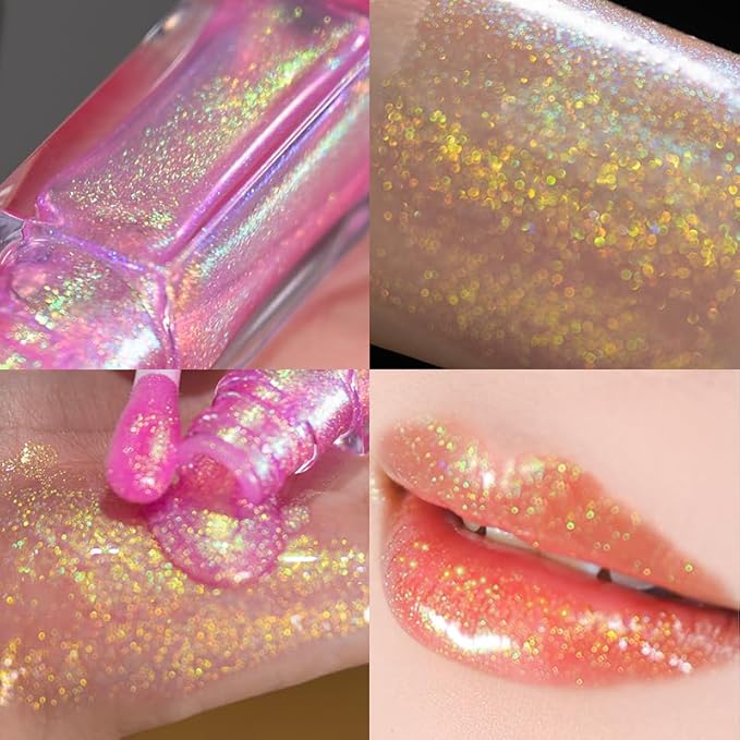 CHARMACY Aurora Chameleon Moisturizing Lip Gloss, MultiColor Shifting Shimmer Lip Gloss, Hydrating Non-Sticky Formula Glitter Lip Glaze, Easy to Apply, Long-Lasting, High-Shine Sheer Finish #03