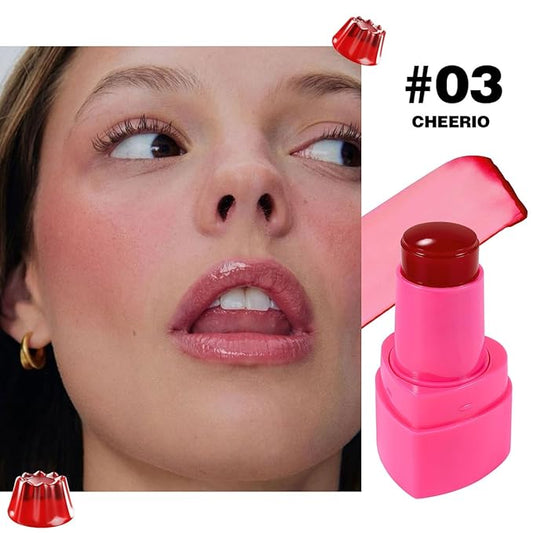 5 Colors Hydrating Lip & Cheek Tint, Long-Lasting Jelly Blush Stick with Cooling Effect, Watercolor-Like Finish (# 03)