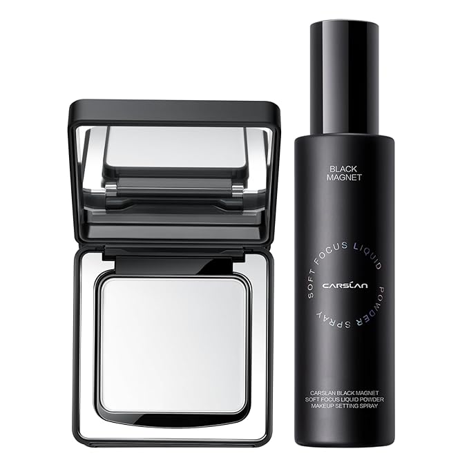 Black Magnet Soft Focus Powder+Liquid Powder Makeup Setting Spray, 24HLongglasting, Oil Control, Waterproof, Sweatproof, Poreless Summer Hot Sell All Day Matte Trio