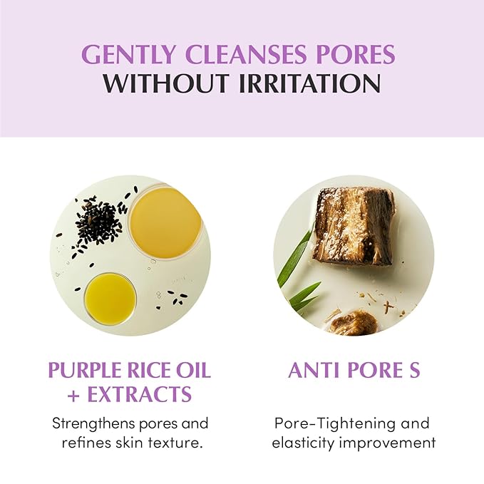 Purple Rice Pore Smoothing Cleansing Oil – Deep Cleansing for Pores & Blackheads | Korean Oil Cleanser for Face & Makeup Remover | Hydrating & Soothing Formula, 6.76 fl.oz