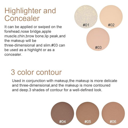 evpct 6 Colors Face Contour and Highlight Palette Face Contouring Makeup Kit for Beginners Contour Palette for Mature Skin powder Foundation Concealer Bronzer Powder Highlighter Makeup Palette