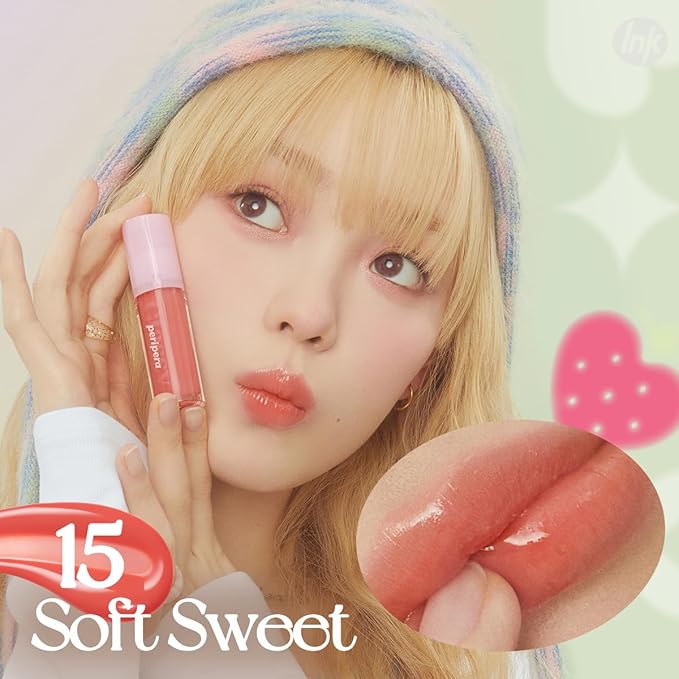 Peripera Ink Glasting Lip Gloss, Non-Sticky, Gloss Shine, 4XL Wand for Easy Application, Korean Lip Gloss, Fuller Looking Lips, Buttery Soft, Long Lasting Lip (015 SOFT SWEET)
