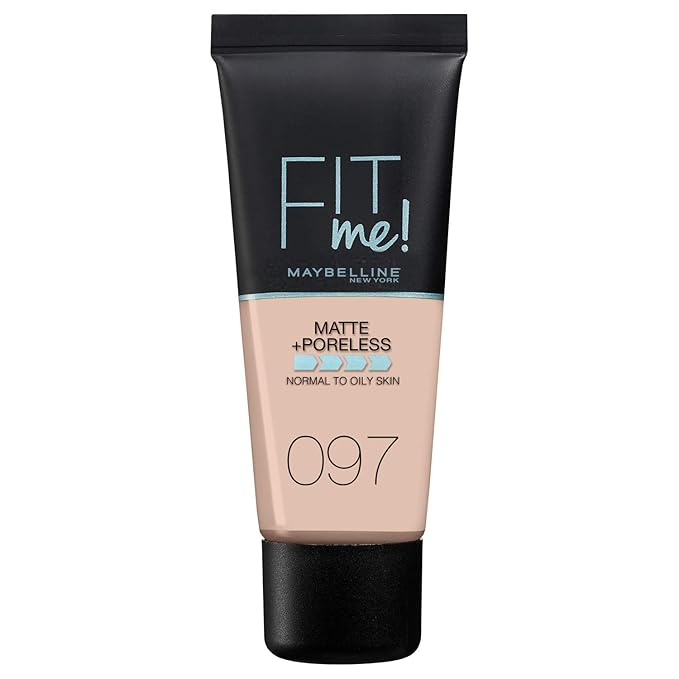 Maybelline Fit Me Foundation, Medium Coverage, Blendable With a Matte and Poreless Finish, For Normal to Oily Skin, Shade: 097 Natural Porcelain, 30ml