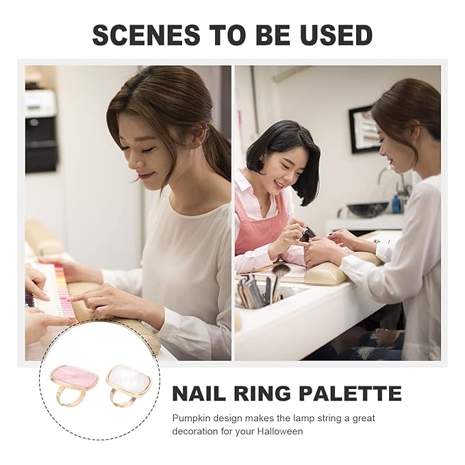 Beaupretty 2PCS Nail Palette Ring Nail Makeup Polish Ring Resin Marble Nail-Art Palette with Adjustable Finger-Ring
