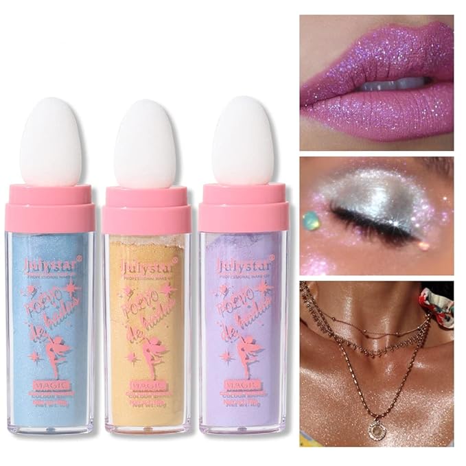 GL-Turelifes Hightlighter Stick Puff Fairy Highlight Powder Glitter Loose Brush Contouring Shimming for Eyes, Face, Body Tiktok Makeup (P05 Gold) 0.32 Ounce (Pack of 1) 0.3175 Ounce