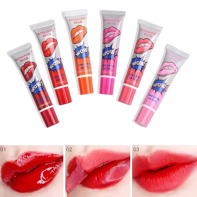 Romantic 6 Colors Tattoo Magic Color Lip Stain Tint Long Lasting Lip Gloss Sets for Women Peel Off Colored Matte Sexy Color 1 SET