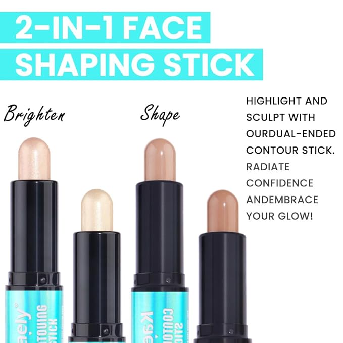 evpct 2in1 Face Shaping & Contouring Stick Cream Contour Concealer Bronzer Stick Makeup Kit for Beginner Face Highlighter Makeup Stick contorno maquillaje de maquillaje, NEW Fair + NEW Universal Light