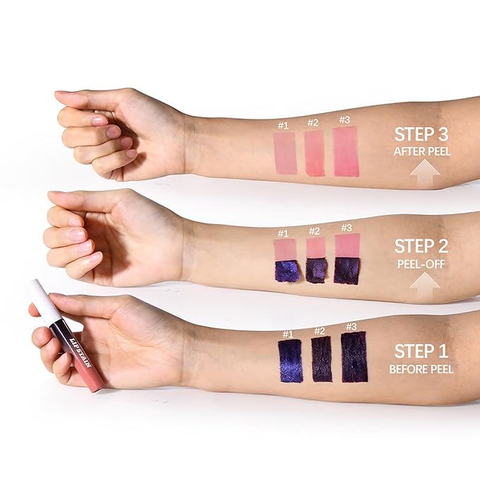 Peel-Off Lip Tint Set - Tattoo Lip Stain Kit, Long-Lasting Matte Finish, Moisturizing Peel-Off Lip Mask, Waterproof & Smudge-Proof, 24H Color Hold (#3 Hot Pink, 1)
