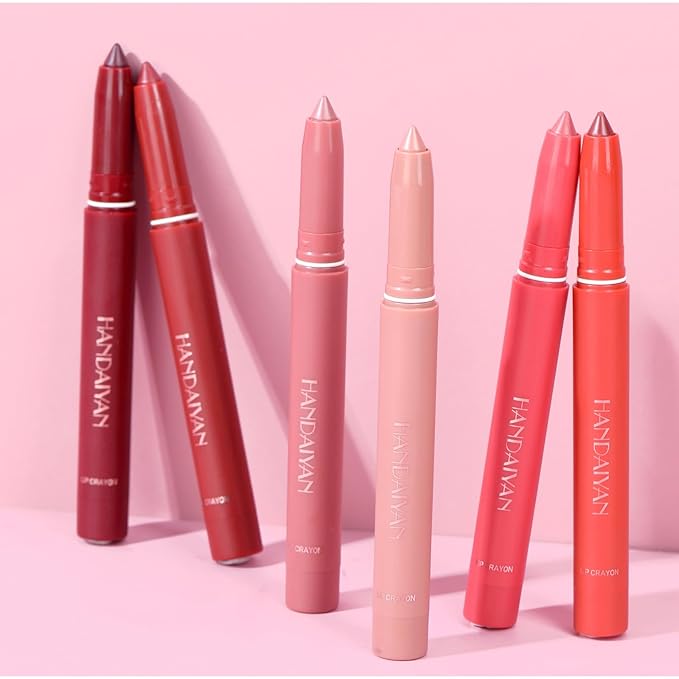 12 Colors Matte Lipstick Pen Lip Liner Pencil Set Waterproof Matte Lip Crayon Non-sticky Long-lasting Wear with Built-in Sharpener