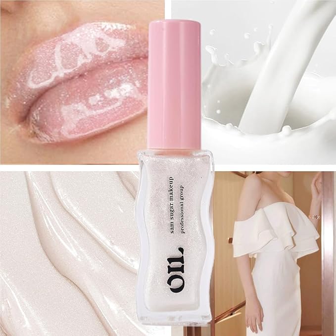 Honey Infused Hydrating Lip Oil Lip Gloss with Honey Tropical Scent, High-Shine Non-Sticky Formula for Dry Lips, 8ml (Ice Cream, Lip Oil-6)