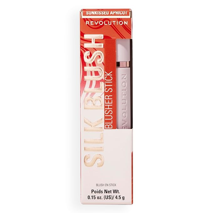 Revolution, Skin Silk Marble Blush Stick, Buildable Color for Cheek, Eye, & Lip, Cream-to-Powder Formula, Vegan & Cruelty-Free, Sunkissed Apricot, 0.15 oz
