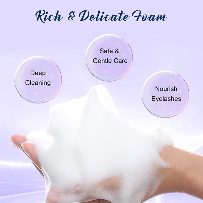 LZM Lash Shampoo Kit 2.02 fl.oz Lash Wash Cleaning kit for Clusters/Natural/Extensions, Gentle Foam&Deep Cleaning&Oil Free 60ml Lash Cleanser with Brush (8-in-1 Shampoo Kit)