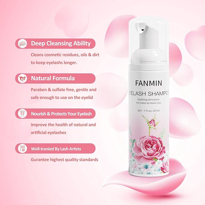 Eyelash Extension Cleanser 207ml +Mascara Wand+ Brush Eyelid Foaming Cleanser,Eyelash Wash and Lash Bath for Extensions,Paraben & Sulfate Free,Makeup Remover,Salon and Home use(207ml/7fl.oz)